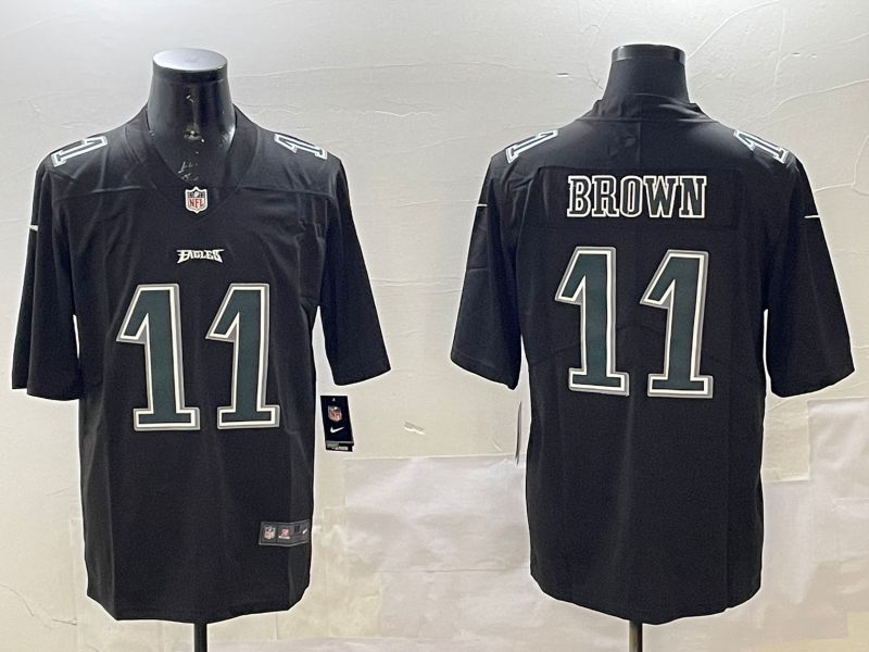 Men Philadelphia Eagles #11 Brown Black 2025 Nike Vapor Limited NFL Jersey style 31